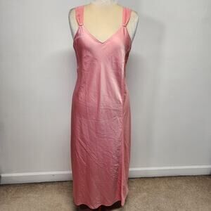 Cabernet Maxi Long Slip Gown Dress Size L Peach Pink V-neck Slip On Satin Dainty